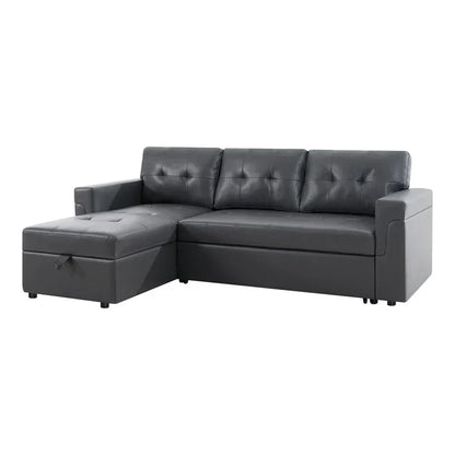 Divano componibile convertibile reversibile con letto estraibile, chaise longue con contenitore nascosto e gambe durevoli