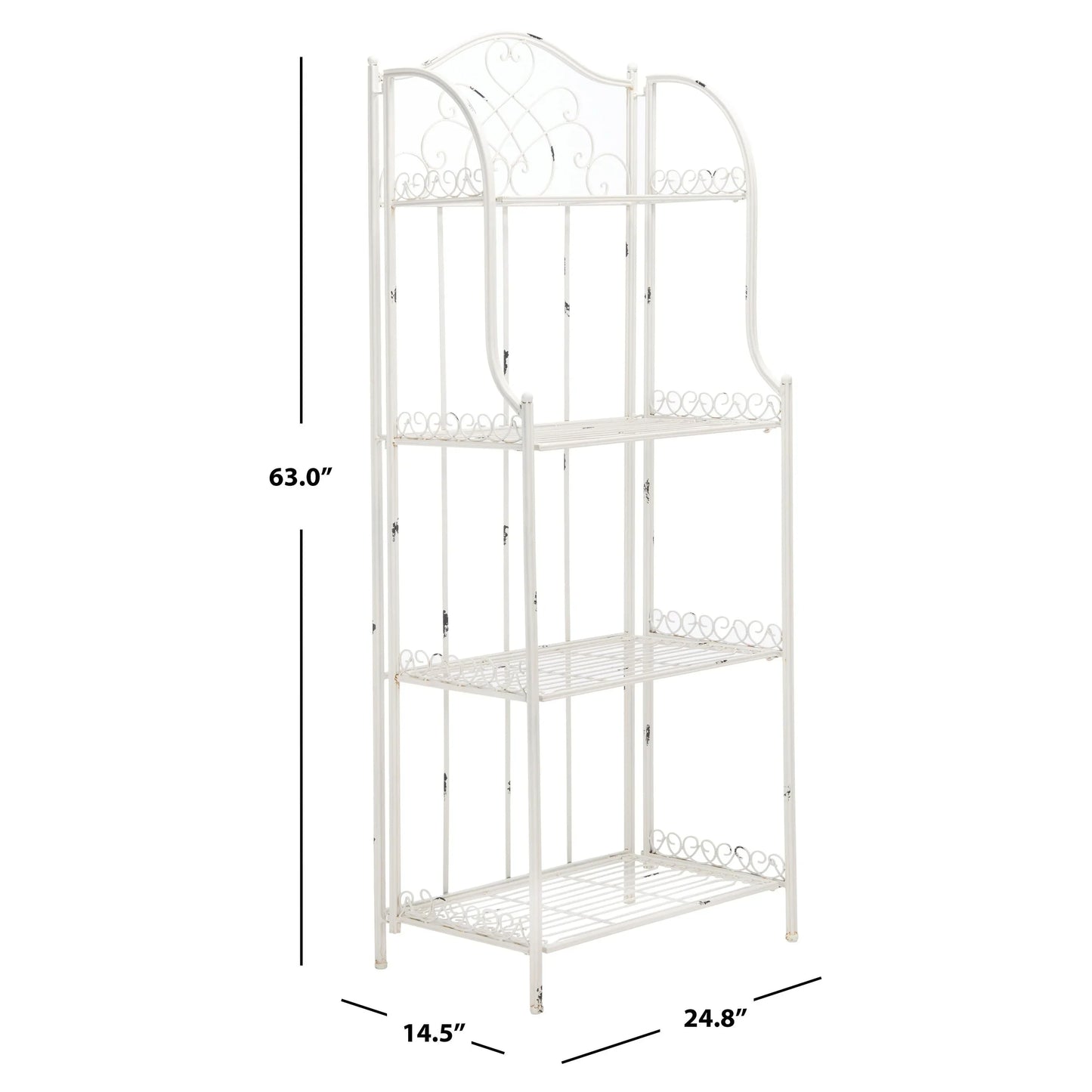 SAFAVIEH Bryn Scaffale da panettiere da esterno a 4 ripiani in ferro battuto vittoriano - 25 pollici L x 15 pollici P x 63 pollici H - 25 L x 15 P x 63 H