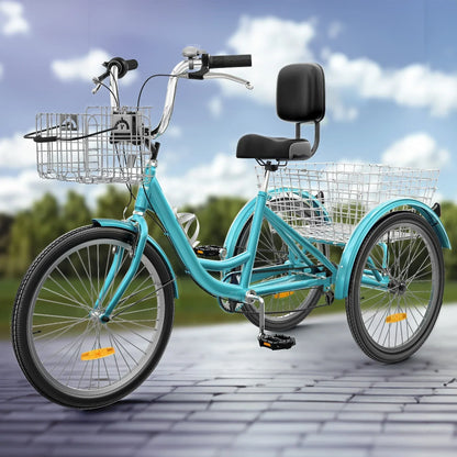 26 Triciclo per adulti Bici a 3 ruote Triciclo a 7 velocità
