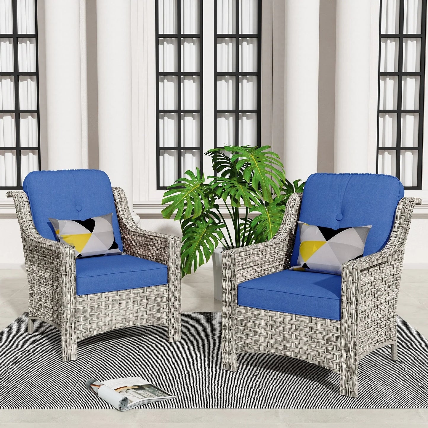 HOOOWOOO, Set di 2 Sedie da Esterno in Rattan Intrecciato con Schienale Alto
