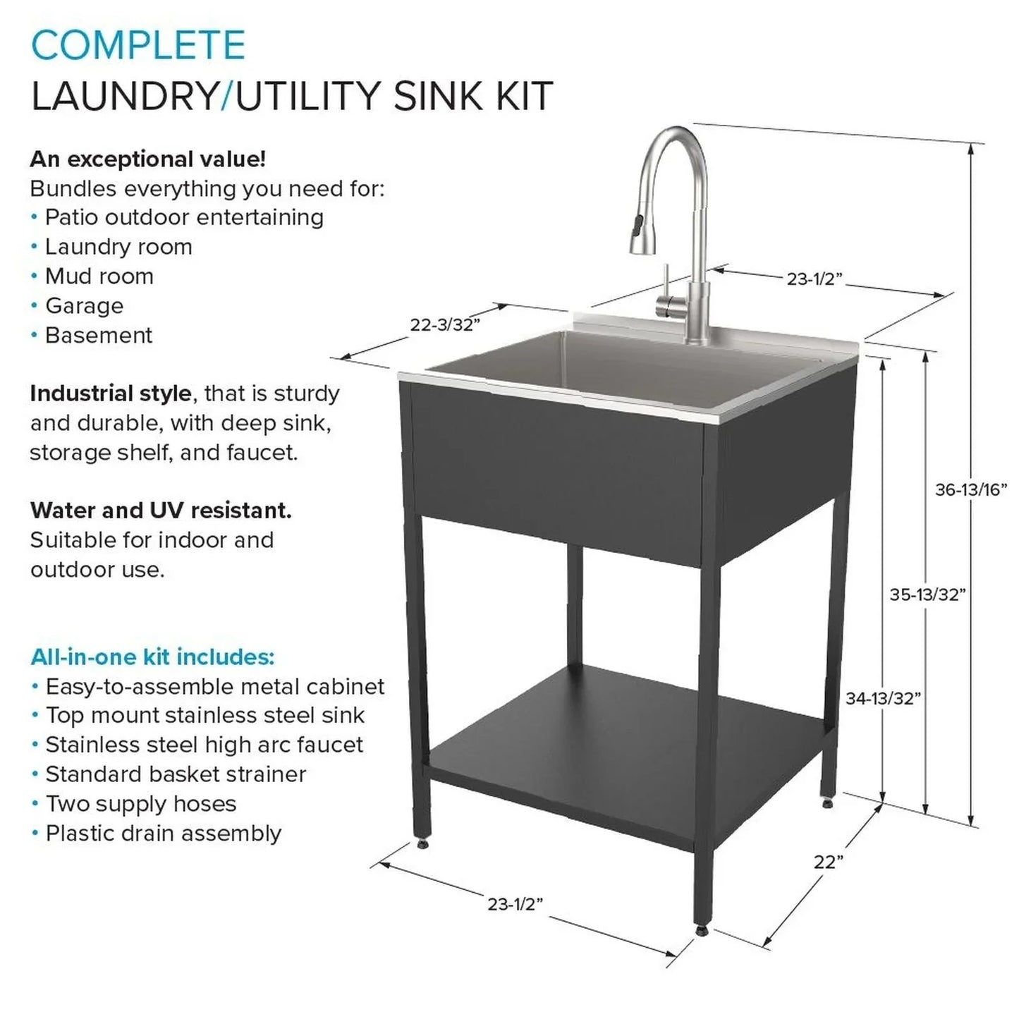 Lavello per bucato e supporto Transolid EWS-2422S in acciaio inossidabile, 24" L x 22" P x 35" A - 24" x 22"
