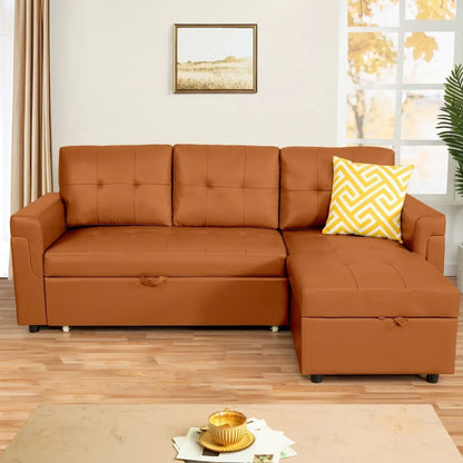 Divano componibile convertibile reversibile con letto estraibile, chaise longue con contenitore nascosto e gambe durevoli