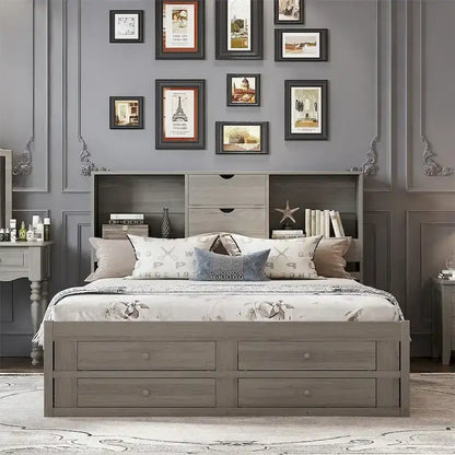 Letto a piattaforma King Size con testiera contenitore e 8 cassetti