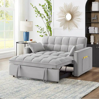 Divano letto a due posti 4 in 1 con braccioli e tasche portaoggetti, divano letto estraibile multifunzionale trapuntato con schienale regolabile