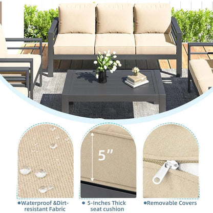 AECOJOY Set di mobili da giardino a 7 pezzi in alluminio Set da conversazione per esterni