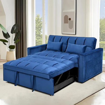 Divanetto Futon Moderno in Velluto con Schienale Reclinabile e Tasche, 2 Posti - Grigio Scuro / Grigio Chiaro / Blu / Nero