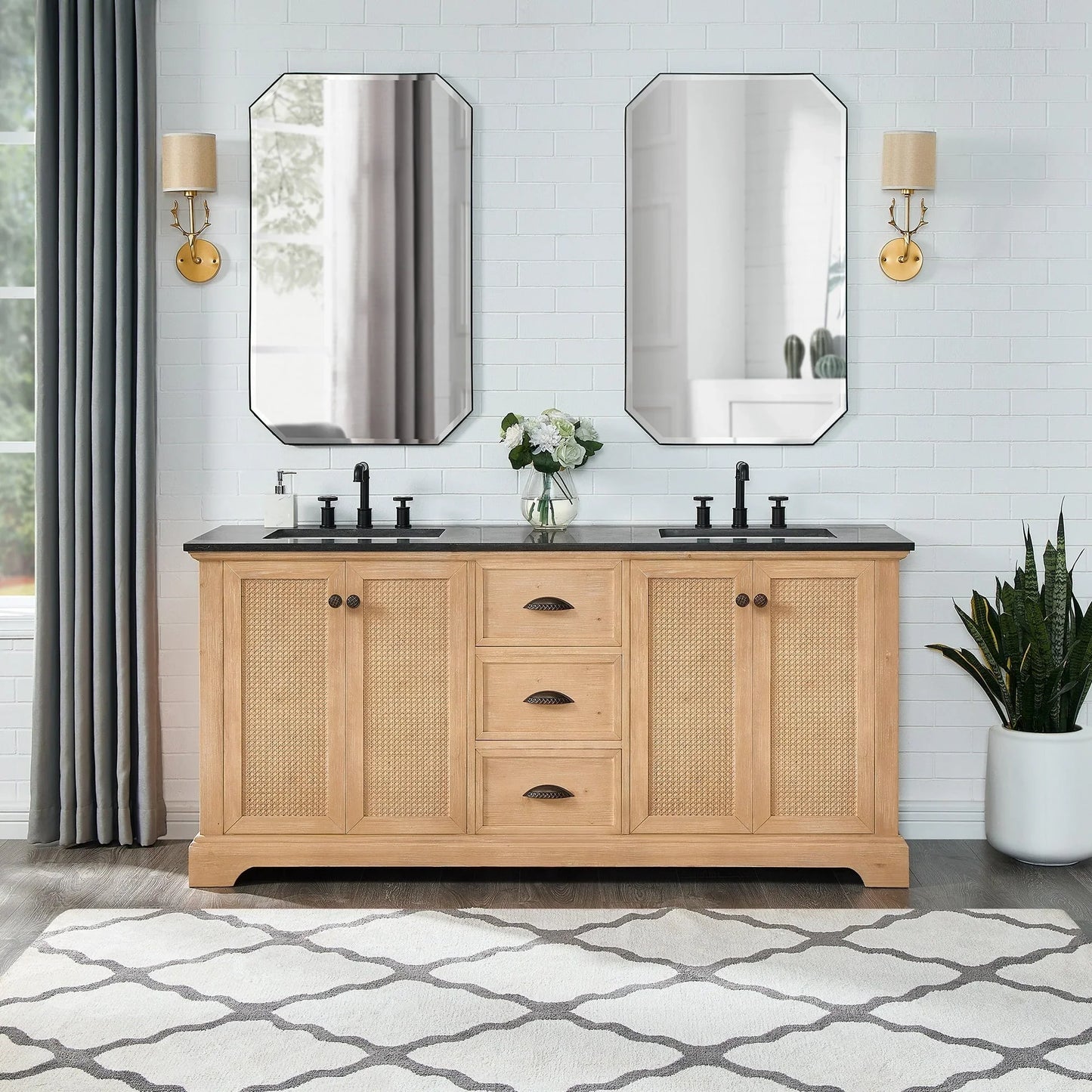 Mobile bagno Hervas con top in marmo naturale senza specchio