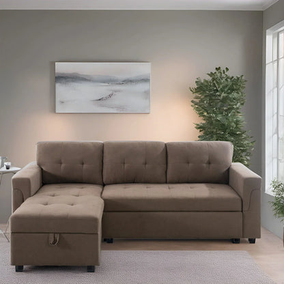 Divano componibile convertibile reversibile con letto estraibile, chaise longue con contenitore nascosto e gambe durevoli