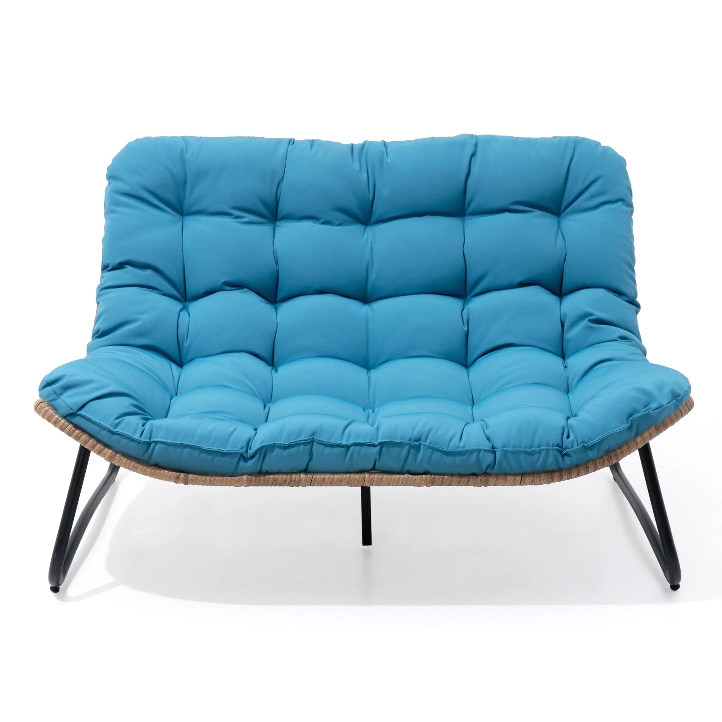 Divanetto due posti Double Papasan con cuscino, in rattan PE per tutte le stagioni e struttura in metallo per interni ed esterni