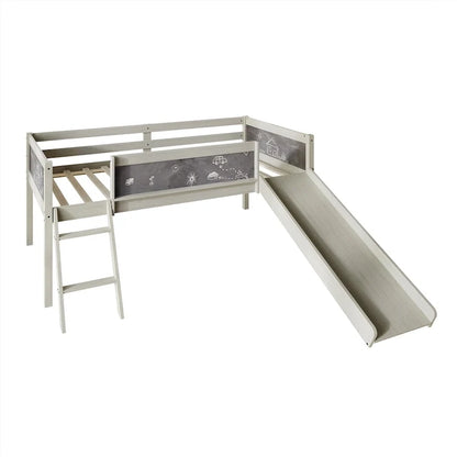 Letto a soppalco basso classico singolo CraftPorch con lavagna, scivolo e scaletta
