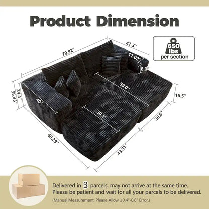 Divano componibile moderno HOOOWOOO in peluche a L con pouf rimovibile