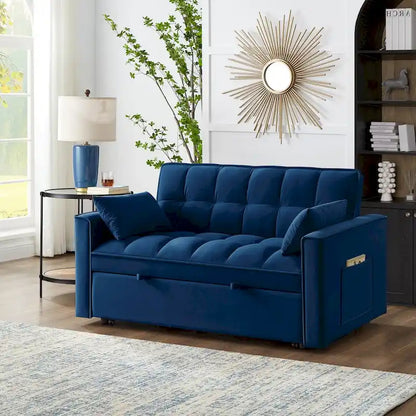 Divano Letto Estraibile 4-in-1 - Divanetto in Velluto - Divano Letto Convertibile con Schienale Reclinabile, 2 Tasche Laterali