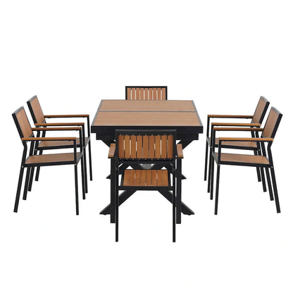 Set da pranzo da esterno allungabile a 7 pezzi con tavolo allungabile e 6 sedie con braccioli