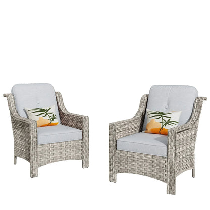 HOOOWOOO, Set di 2 Sedie da Esterno in Rattan Intrecciato con Schienale Alto