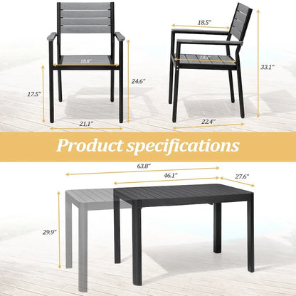 Set da Pranzo da Esterno a 5/7 Pezzi per Patio con Sedie Impilabili in Alluminio e Tavolo Allungabile