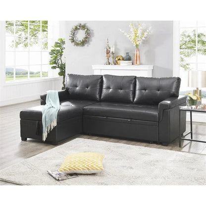 Divano componibile convertibile reversibile con letto estraibile, chaise longue con contenitore nascosto e gambe durevoli