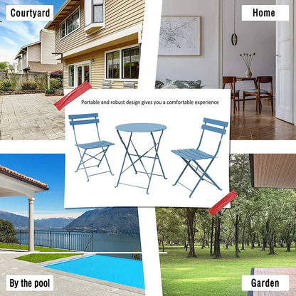 Set bistro pieghevole in metallo da 3 pezzi, set conversazione resistente alle intemperie per esterni/interni, per patio, cortile, giardino