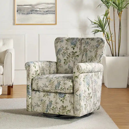 Poltrona girevole a dondolo Georg Comfortable Floral Fabric con braccioli arrotolati di HULALA HOME