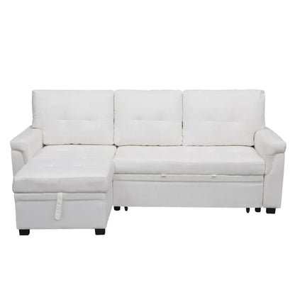Divano componibile convertibile reversibile con letto estraibile, chaise longue con contenitore nascosto e gambe durevoli