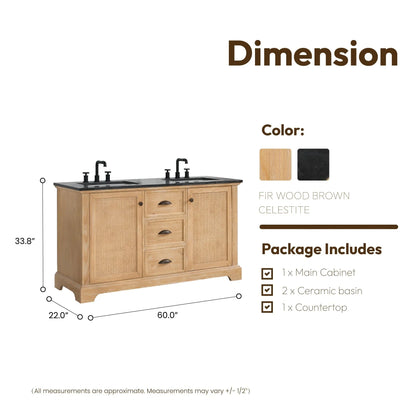 Mobile bagno Hervas con top in marmo naturale senza specchio