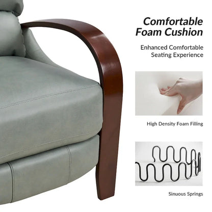 Fauteuil inclinable manuel Alex Mid-century Modern Cigar en cuir véritable avec accoudoirs incurvés en bois
