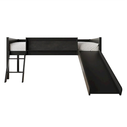 Letto a soppalco basso classico singolo CraftPorch con lavagna, scivolo e scaletta