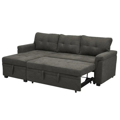 Divano componibile convertibile reversibile con letto estraibile, chaise longue con contenitore nascosto e gambe durevoli
