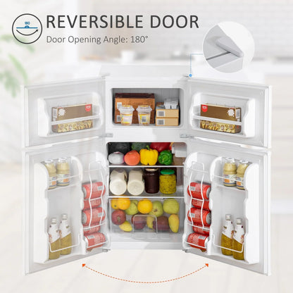 HOMCOM Mini Frigorifero a Doppia Porta con Congelatore, Frigo Compatto da 90 litri con Ripiano Regolabile, Termostato Regolabile