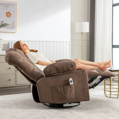 Poltrona reclinabile oversize grigia con calore e massaggio, reclinazione a 150°, oscillazione a 30°, ricarica USB e 2 portabicchieri