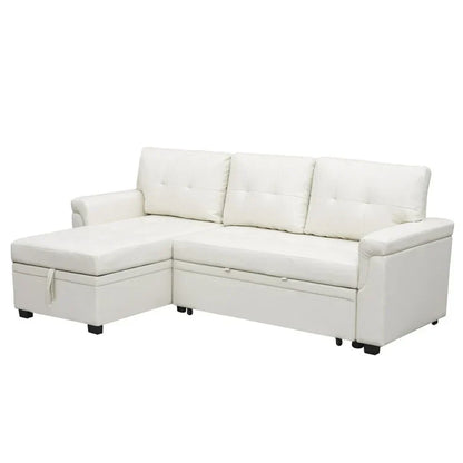 Divano componibile convertibile reversibile con letto estraibile, chaise longue con contenitore nascosto e gambe durevoli