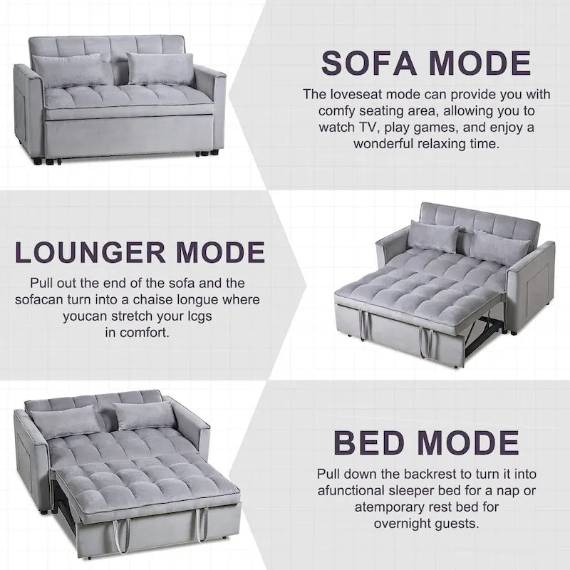 Divanetto Futon Moderno in Velluto con Schienale Reclinabile e Tasche, 2 Posti - Grigio Scuro / Grigio Chiaro / Blu / Nero