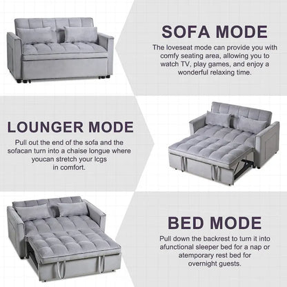 Divanetto Futon Moderno in Velluto con Schienale Reclinabile e Tasche, 2 Posti - Grigio Scuro / Grigio Chiaro / Blu / Nero