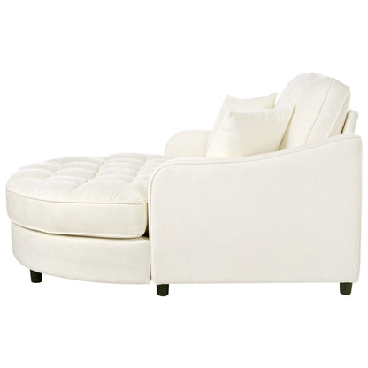 Divano Letto Chaise Longue in ciniglia, Divano Imbottito con Schienale Trapuntato e 2 Cuscini Rimovibili per Soggiorno