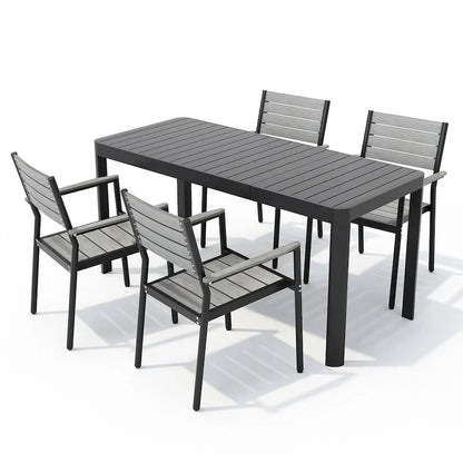 Set da Pranzo da Esterno a 5/7 Pezzi per Patio con Sedie Impilabili in Alluminio e Tavolo Allungabile