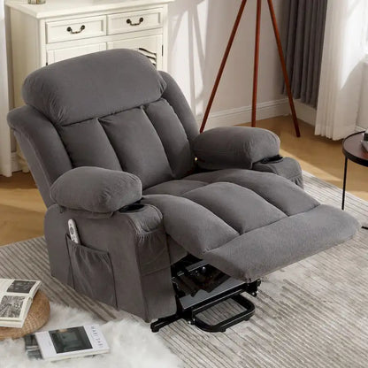 Poltrona reclinabile elettrica Grey Power con massaggio riscaldante, ricarica USB, telecomando e comode tasche laterali per anziani