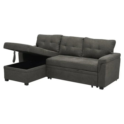Divano componibile convertibile reversibile con letto estraibile, chaise longue con contenitore nascosto e gambe durevoli