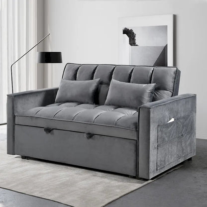Divanetto Futon Moderno in Velluto con Schienale Reclinabile e Tasche, 2 Posti - Grigio Scuro / Grigio Chiaro / Blu / Nero