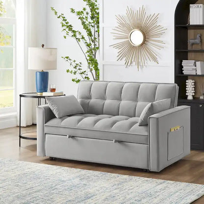 Divano letto a due posti 4 in 1 con braccioli e tasche portaoggetti, divano letto estraibile multifunzionale trapuntato con schienale regolabile