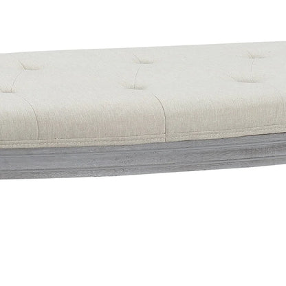 Banc rembourré capitonné beige avec pieds en bois - 55L x 20H