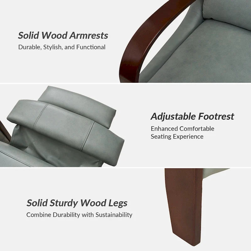 Fauteuil inclinable manuel Alex Mid-century Modern Cigar en cuir véritable avec accoudoirs incurvés en bois