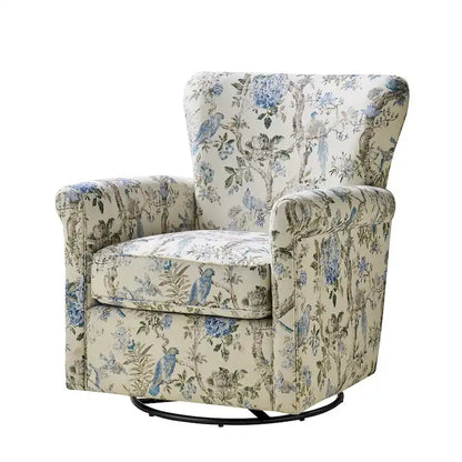 Poltrona girevole a dondolo Georg Comfortable Floral Fabric con braccioli arrotolati di HULALA HOME