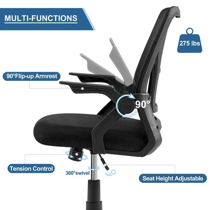 Javlergo Sedia da Ufficio Girevole a Schienale Medio con Supporto Lombare, Sedia da Scrivania Ergonomica da Computer in Rete con Braccioli