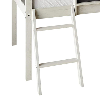 Letto a soppalco basso classico singolo CraftPorch con lavagna, scivolo e scaletta
