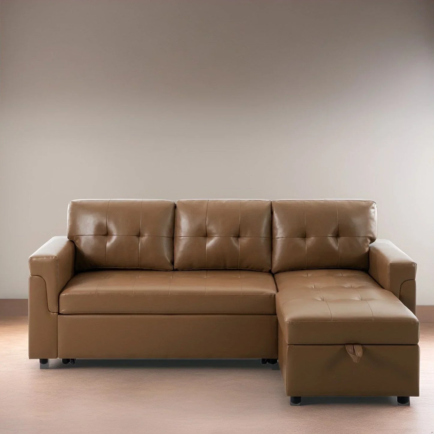 Divano componibile convertibile reversibile con letto estraibile, chaise longue con contenitore nascosto e gambe durevoli