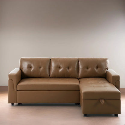Divano componibile convertibile reversibile con letto estraibile, chaise longue con contenitore nascosto e gambe durevoli