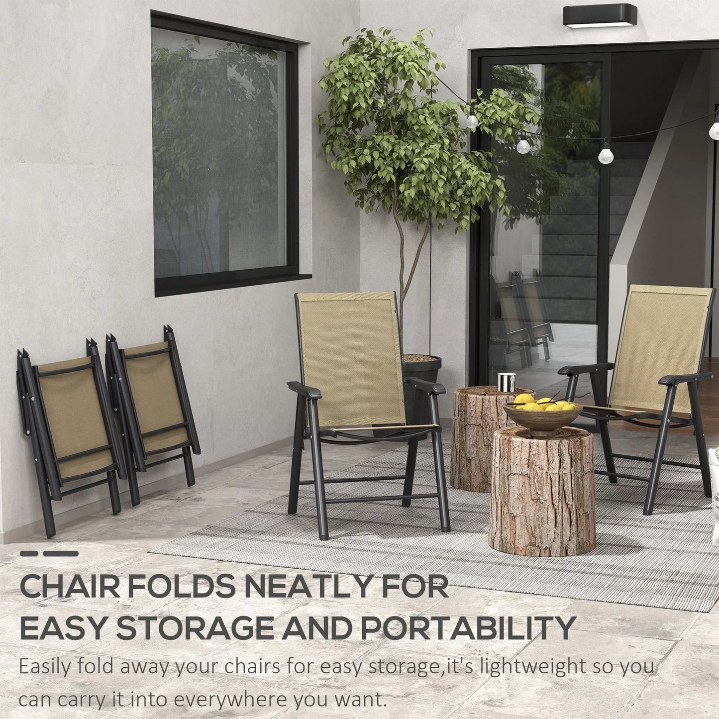 Set di 4 sedie pieghevoli Outsunny per patio, dal design semplice ed elegante, comode per terrazza, giardino, cortile e viaggio