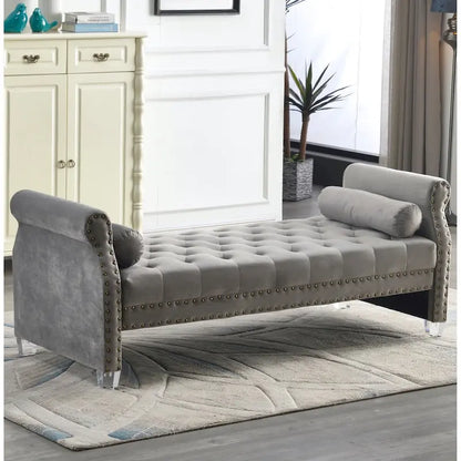 Banc rembourré en velours capitonné surdimensionné avec accoudoirs arrondis de 71 pouces