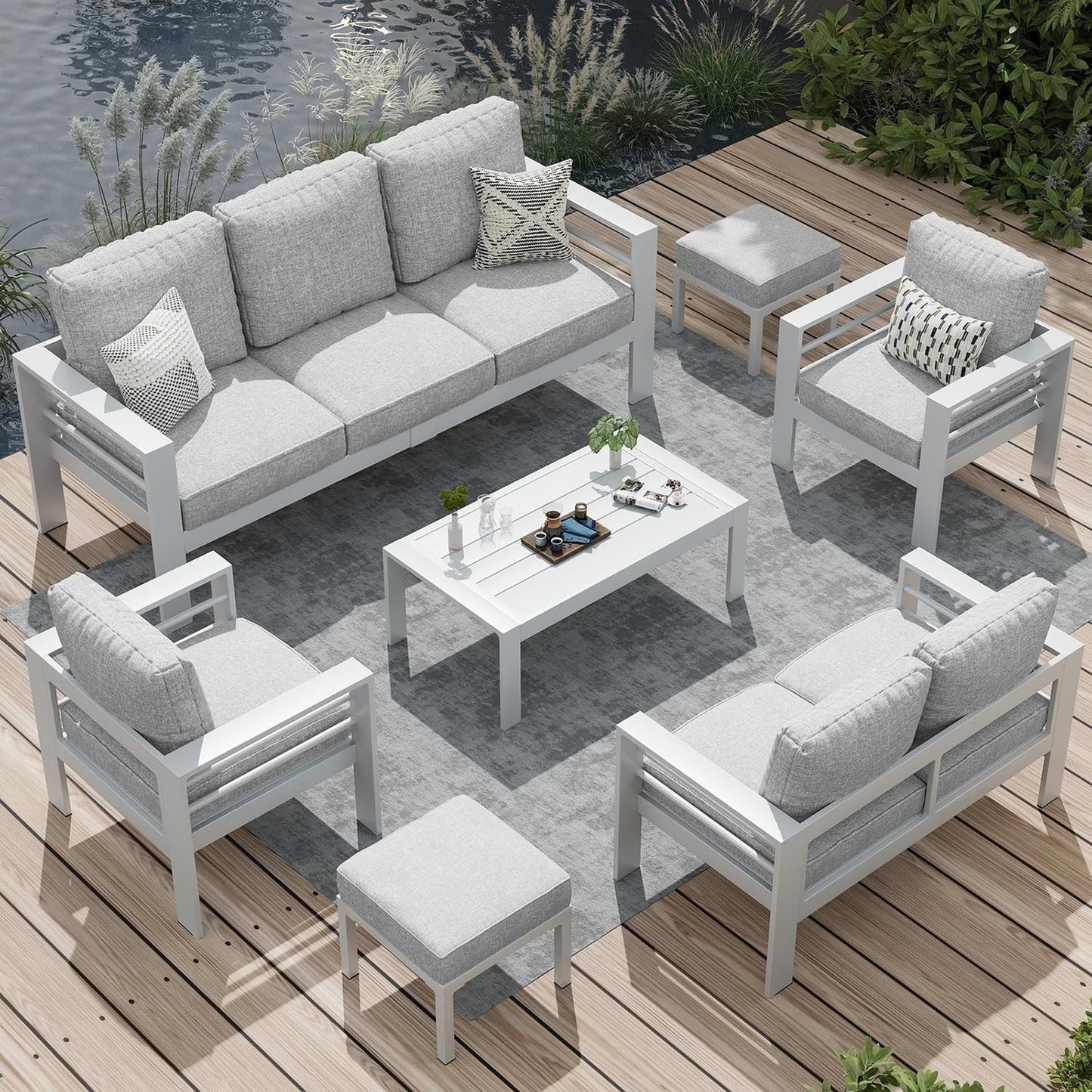AECOJOY Set di mobili da giardino a 7 pezzi in alluminio Set da conversazione per esterni