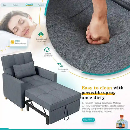 AECOJOY Poltrona Letto 3 in 1 con Cuscino e Schienale Convertibile