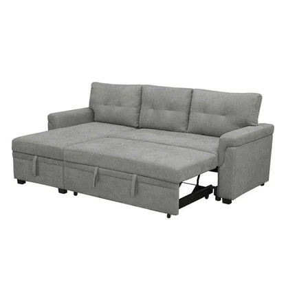 Divano componibile convertibile reversibile con letto estraibile, chaise longue con contenitore nascosto e gambe durevoli